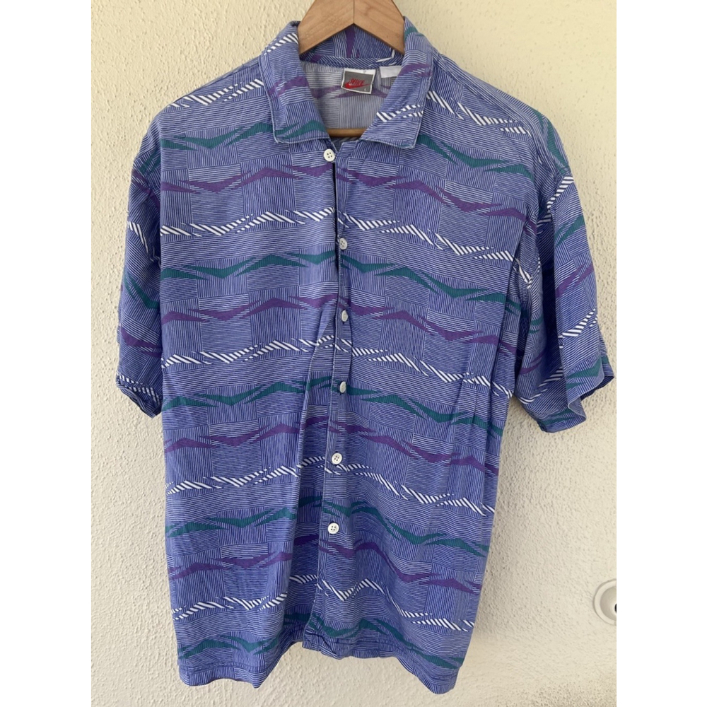 VTG Nike Abstract Print Button Shirt Mens Large Purple Blue Retro Golf Deadstock